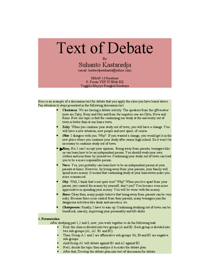 School Debate Example and Guidelines | PDF | Behavior Modification ...
