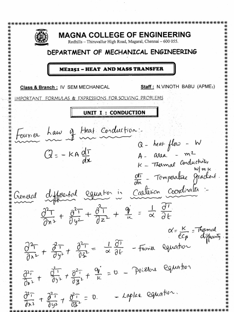 Heat and Mass Transfer Formulas | PDF