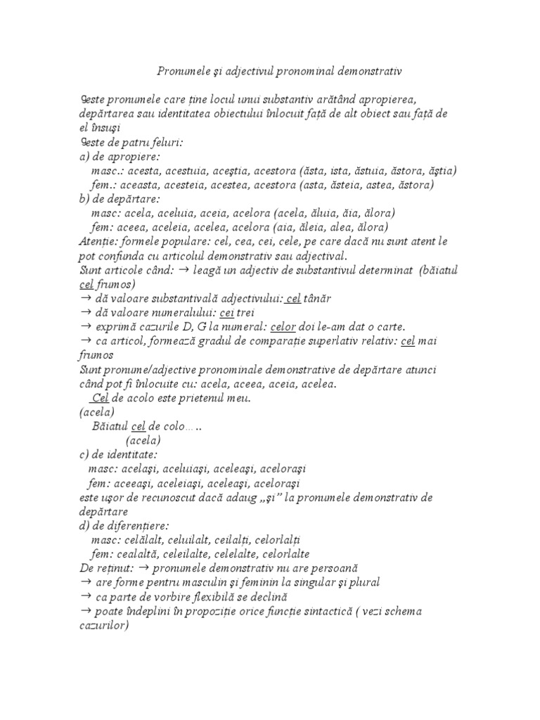 Pronumele Si Adjectivul Pronominal Demonstrativ Pdf