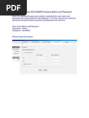 Resetting the SCX-6345N Firmware Admin and Password