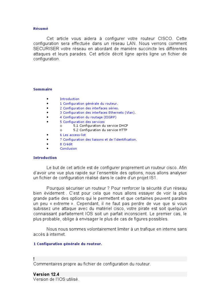 Configuration Avancee Et Securisation R Cisco | PDF | Adresse IP ...