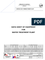 Data Sheet of Equipment FOR Water Treatment Plant: I.P.D.C. Project: Shirvan Gas Turbine Power Plant