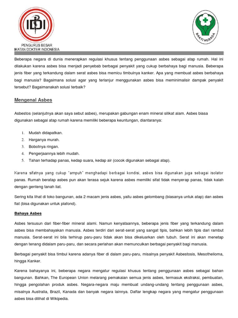 Surat Keterangan Jangan Memakai Asbes