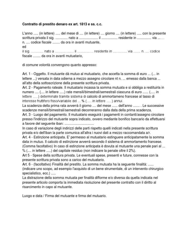 Scritturaprivataprestitomutuo Prestitofraprivati FACSIMILE | PDF