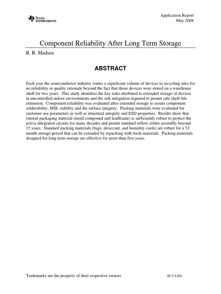 Component Reliability in Long-Term Storage | PDF | Reliability ...