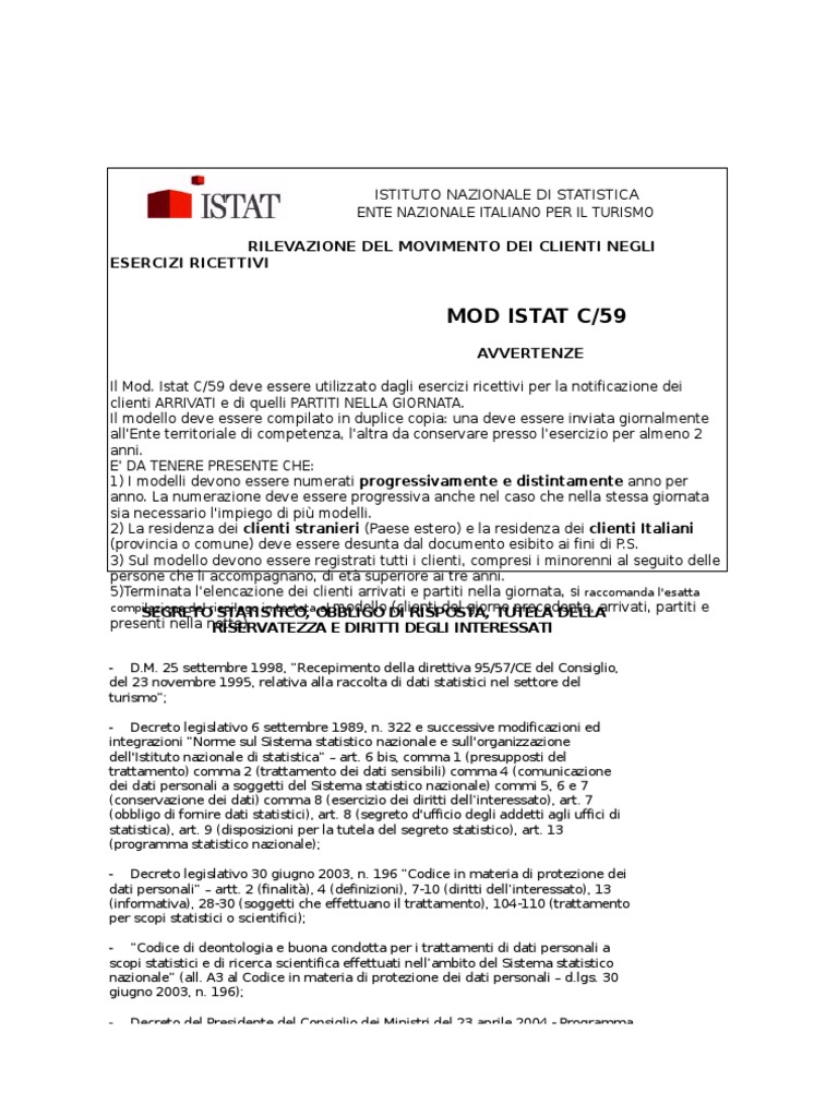 C59 Modello ISTAT C 59 Bed and Breakfast