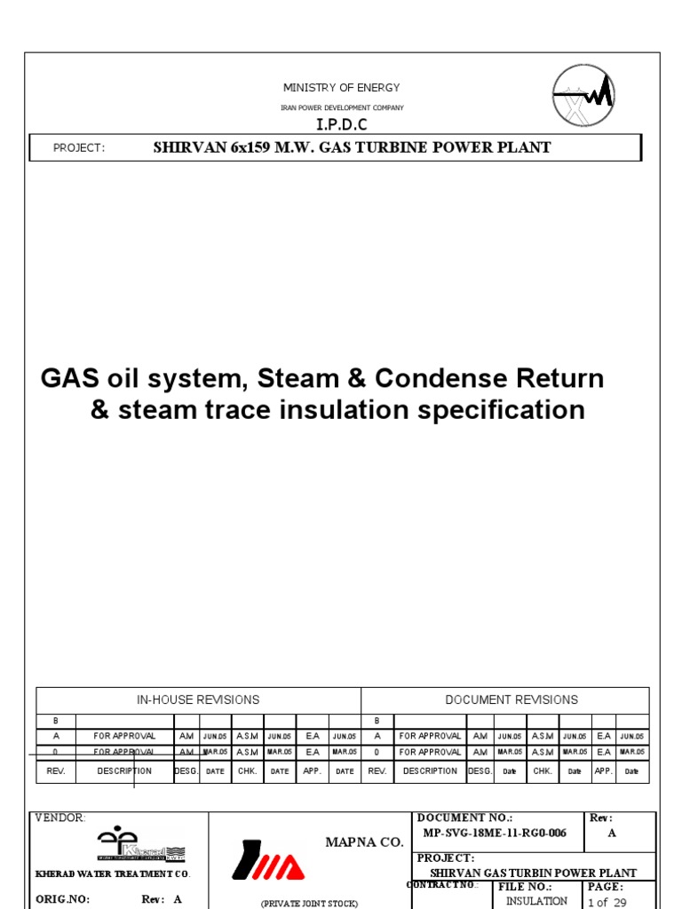 GAS Oil System, Steam & Condense Return & Steam Trace Insulation ...