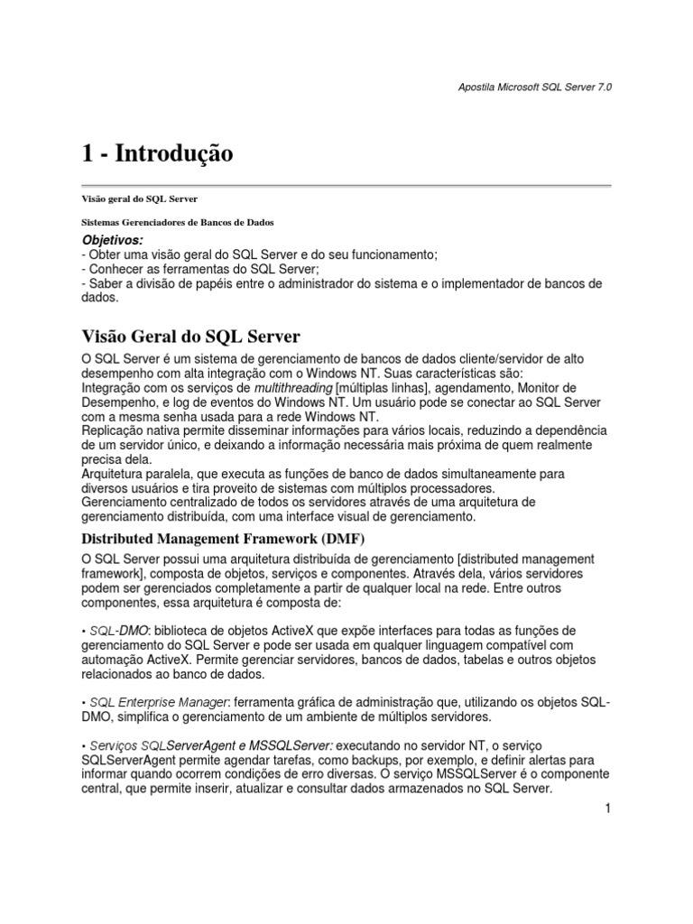SQL Server - Apostila SQL Server 7 | PDF | Servidor (informática ...