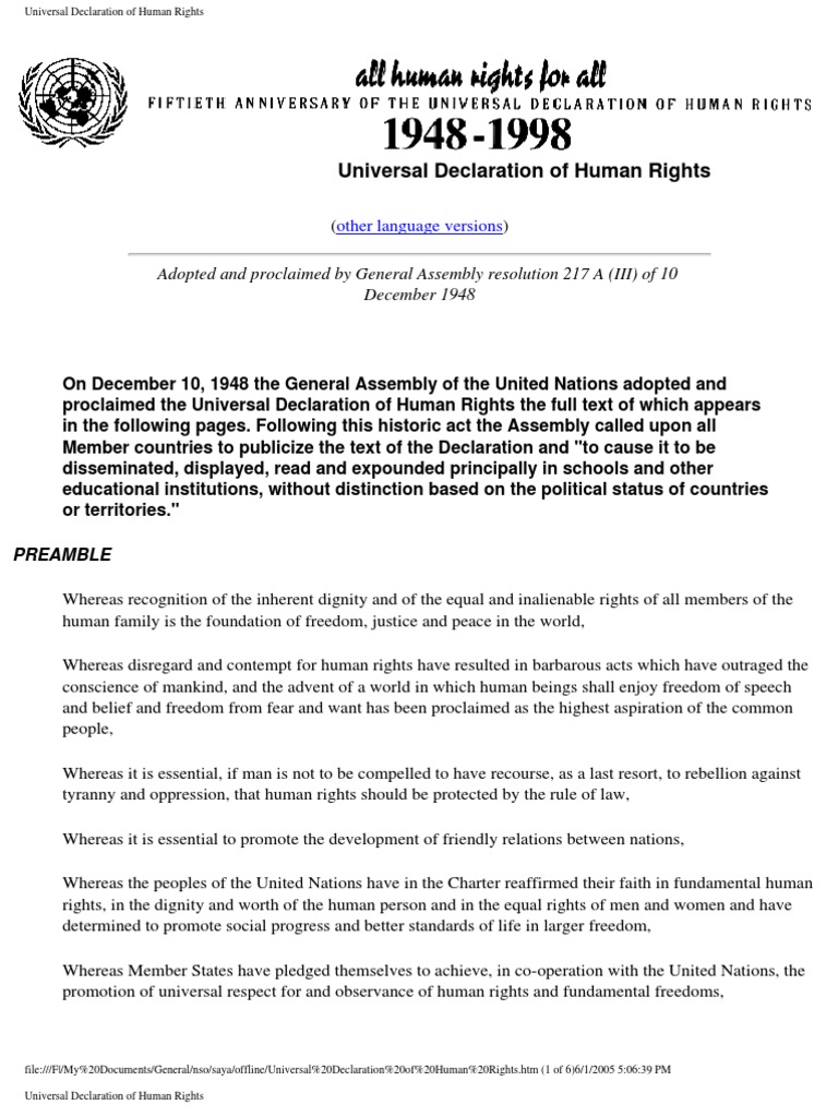 Universal Decleration of Human Right | PDF | Natural And Legal Rights ...