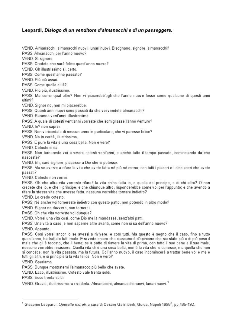 Dialogo Tra Un Venditore Di Almanacchi E Un Passeggere