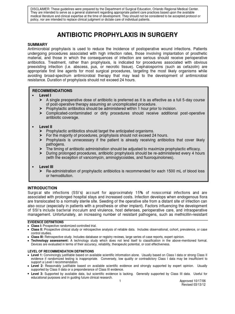 antibiotic prophylaxis in surgery 2012 Surgery Antibiotics