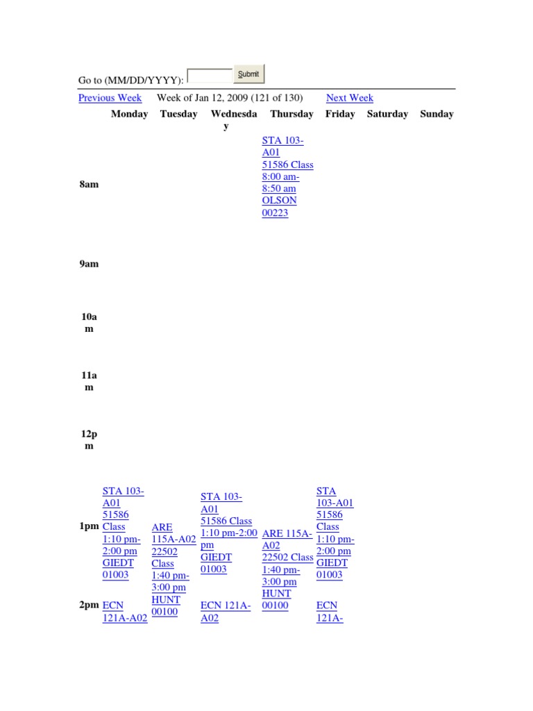 UCD Class Schedule January 2009 | PDF
