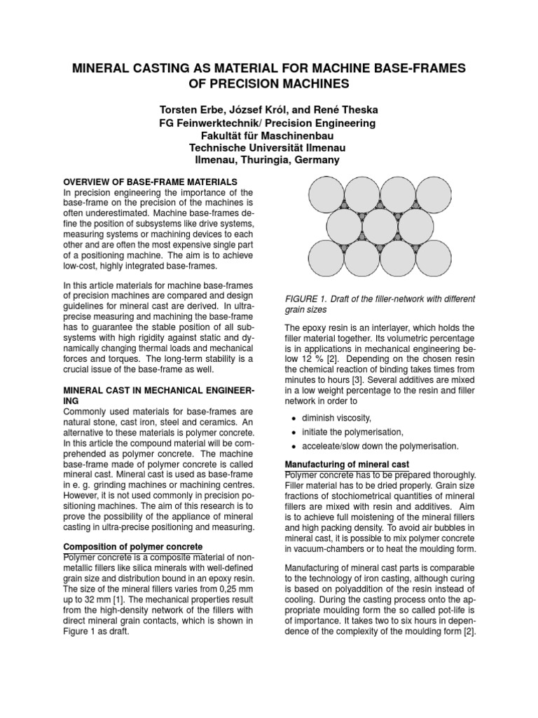 Mineral Casting As Material For Machine Base Frames of Precision