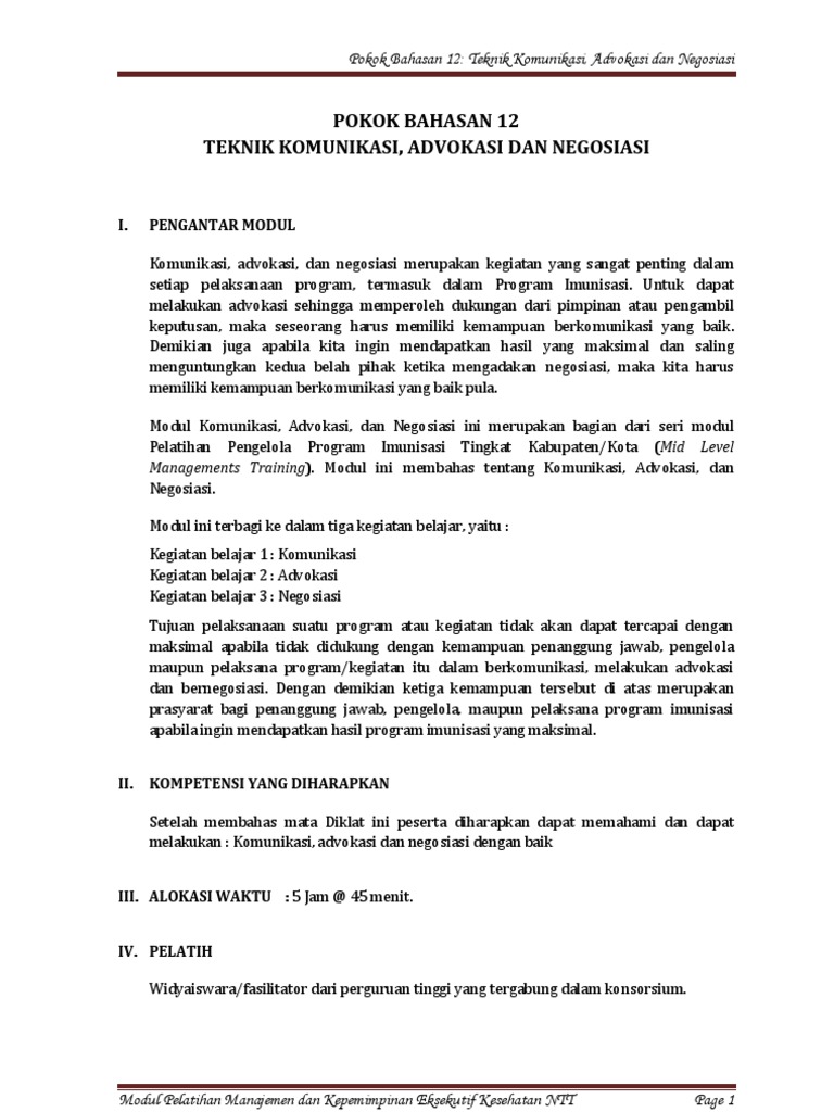 Pokok Bahasan 12 Teknik Komunikasi Advokasi Dan Negosiasi