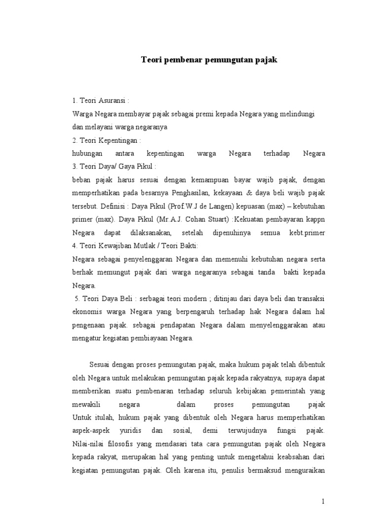 Teori Pembenaran Pemungutan Pajak