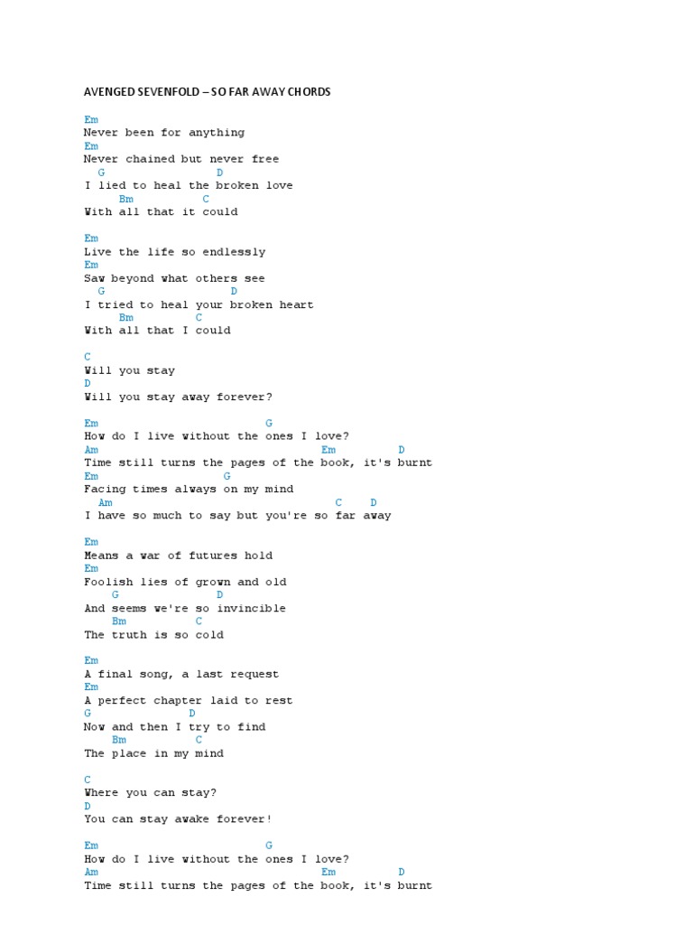 Avenged Sevenfold So Far Away Chords