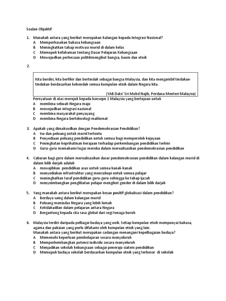 Soalan Objektif Ulangkaji Pdf