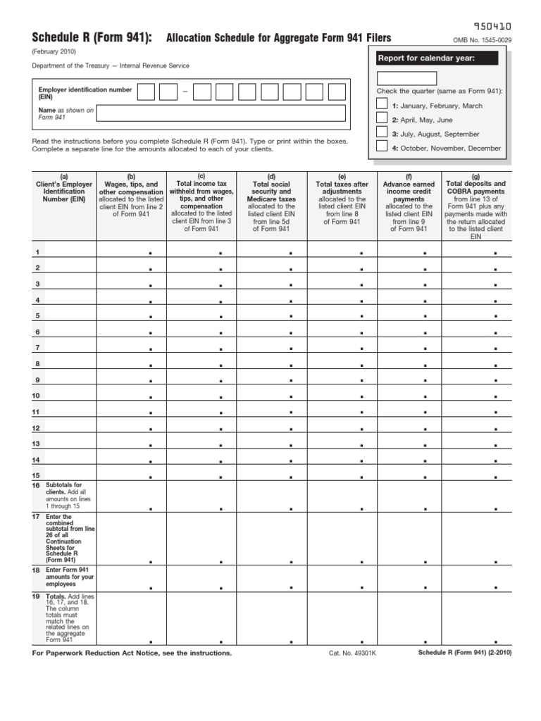 Schedule R (Form 941) | Download Free PDF | Internal Revenue Service ...