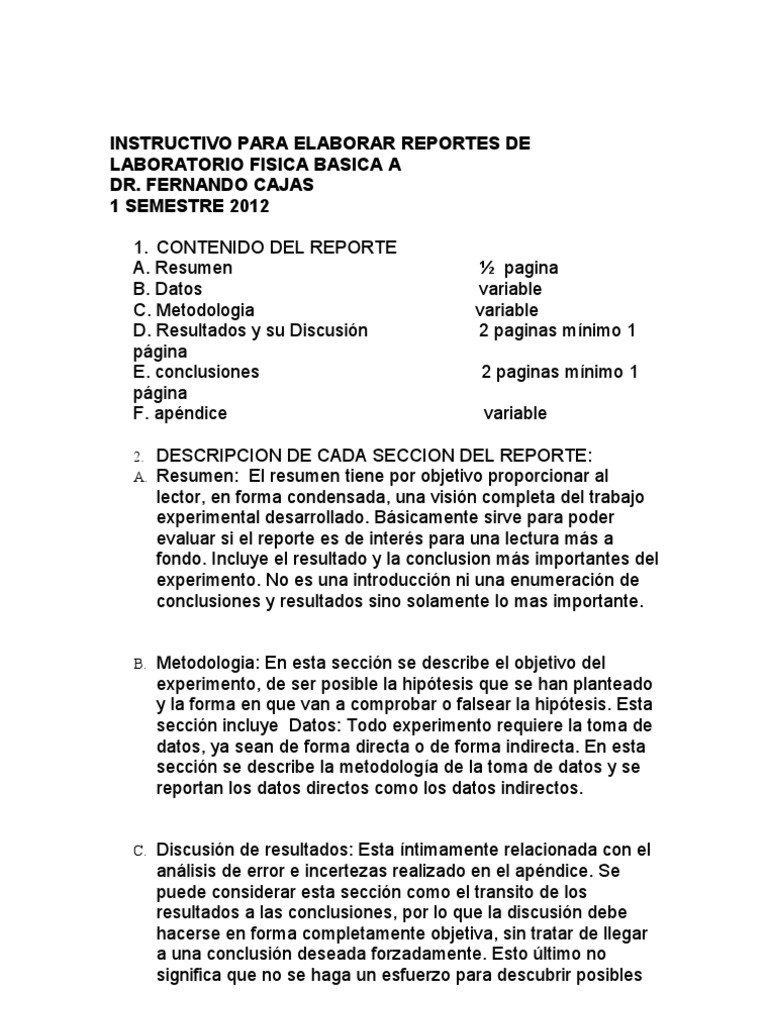 instructivos para reportes escritos. Cálculo Lectura