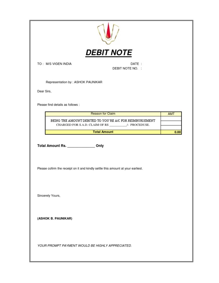 Debit Note Format