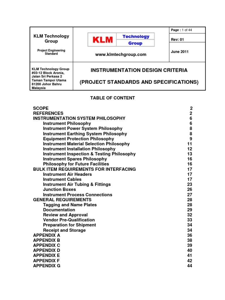Instrumentation Design Criteria Standards | PDF | Instrumentation | Valve