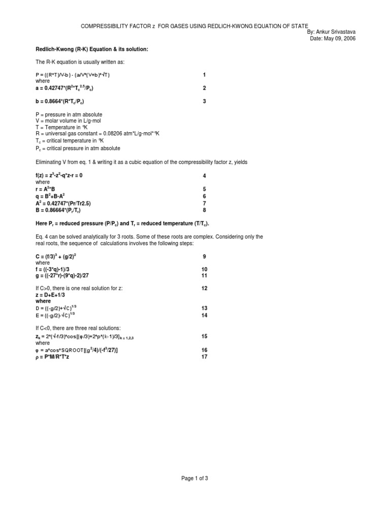 Compressibility Factor Z Calculation | PDF | Gases | Mathematical Physics