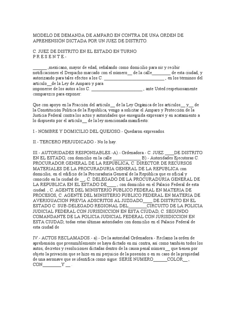 Amparo contra orden de aprehensión | PDF | Derecho Constitucional ...