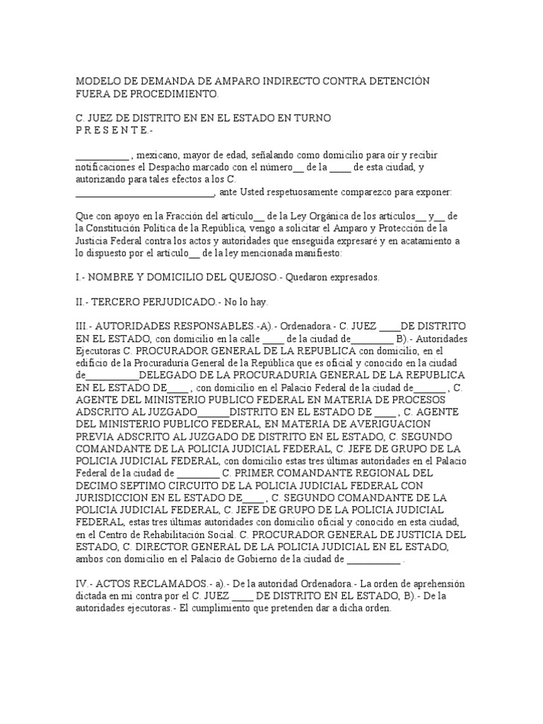 Demanda de Amparo Indirecto por Detención | PDF | Estado (política ...