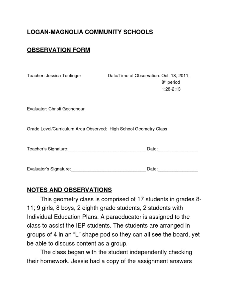 Fall 2011 Observation Notes | PDF | Sharing | Teachers