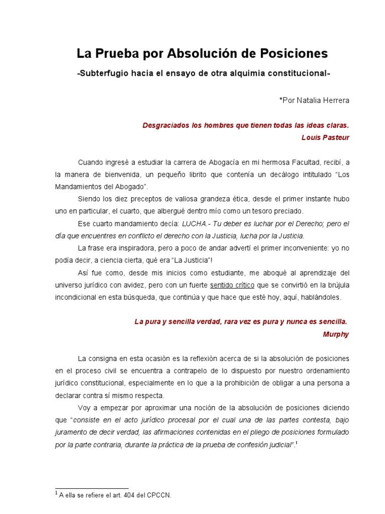Absolución de Posiciones | PDF | Derechos | Evidencia (ley)