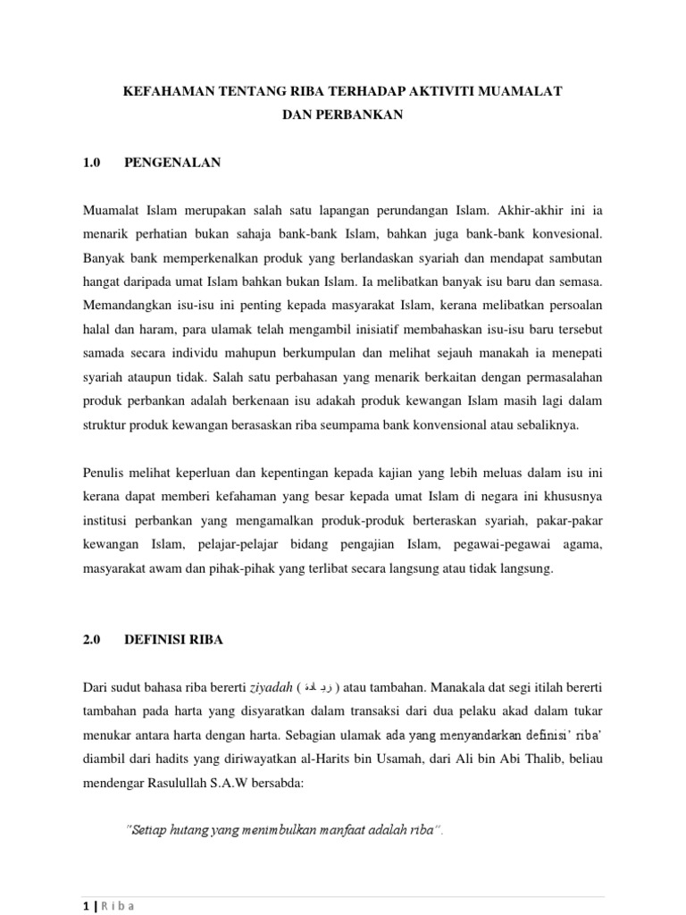 Pemahaman Riba dalam Muamalat Islam | PDF | Pengelolaan Keuangan & Uang