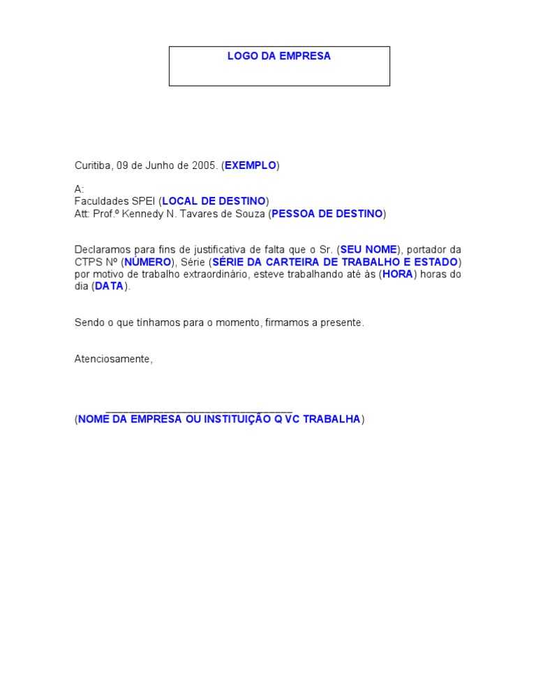 Carta Padrão - Pedido de Abono de Faltas