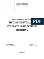 Metode de Evaluare Utilizate in Selectia de Personal.