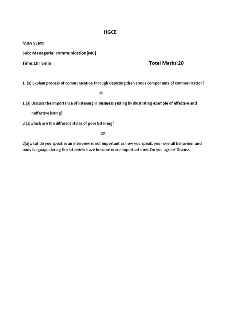 MBA Managerial Communication Exam | PDF