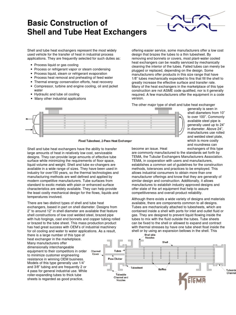 TEMA - Basic Construction of Shell and Tube HE | PDF