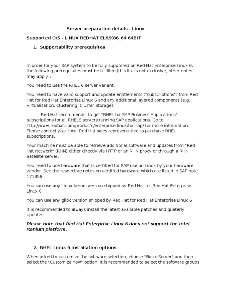 Server Preparation Details Linux | PDF | Red Hat | Linux