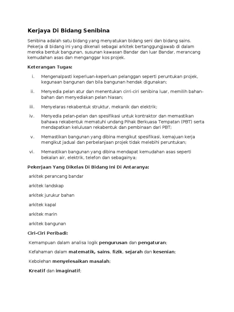 Kerjaya Di Bidang Senibina Pdf