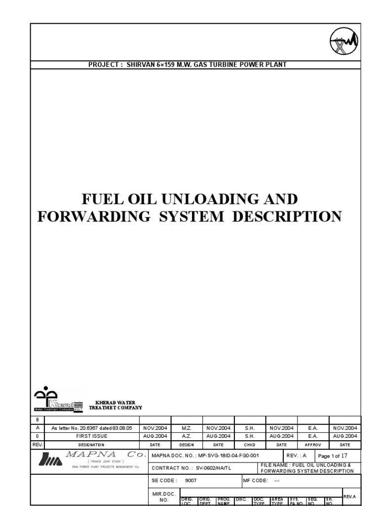 Fuel Oil Unloading and Forwarding System Description: I.P.D.C. Project ...