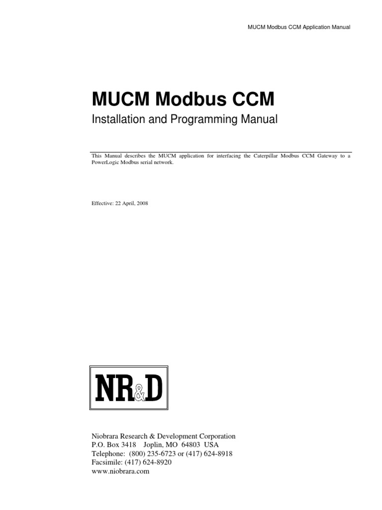 MUCM Modbus CCM: Installation and Programming Manual | PDF | Ac Power ...