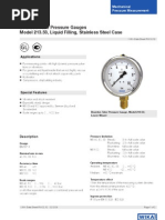 Bourdon Tube Pressure Gauges Model 213.53, Liquid Filling, Stainless Steel Case