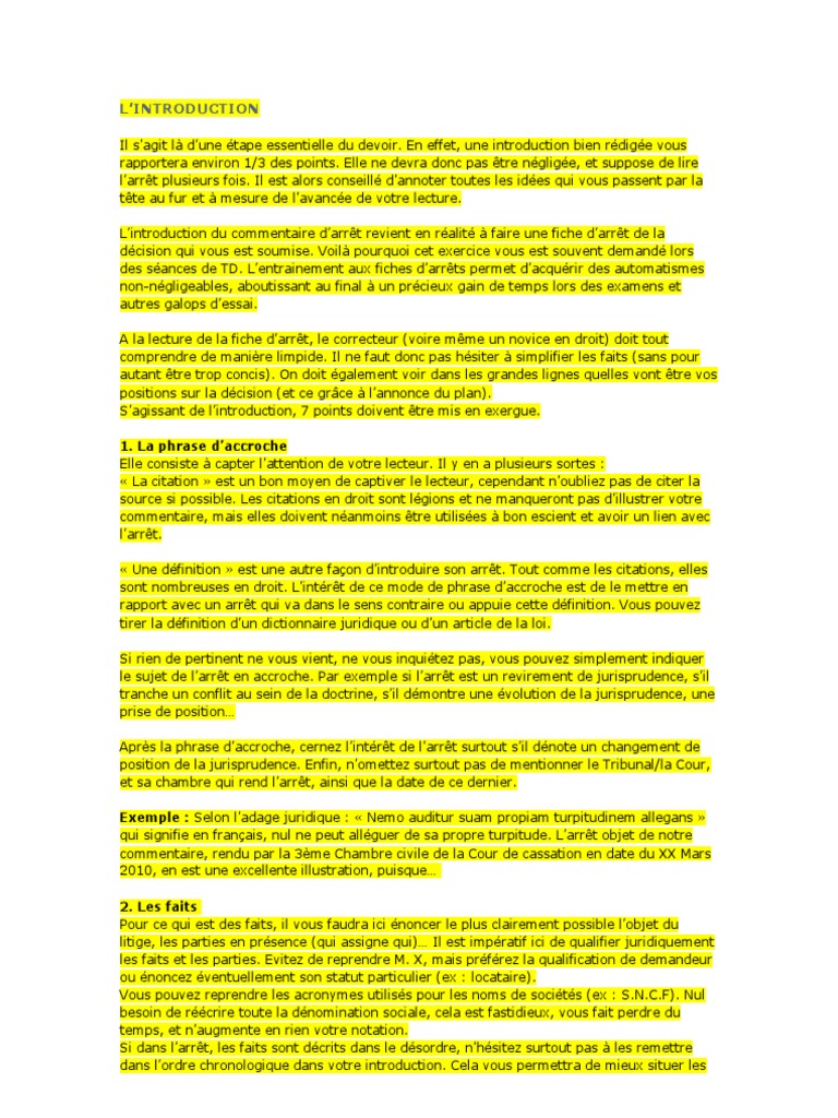 Phrase D Accroche Droit Des Contrats Methose Pour Commentaire D Arret 2 | PDF | Jurisprudence | Lecture  (Processus)