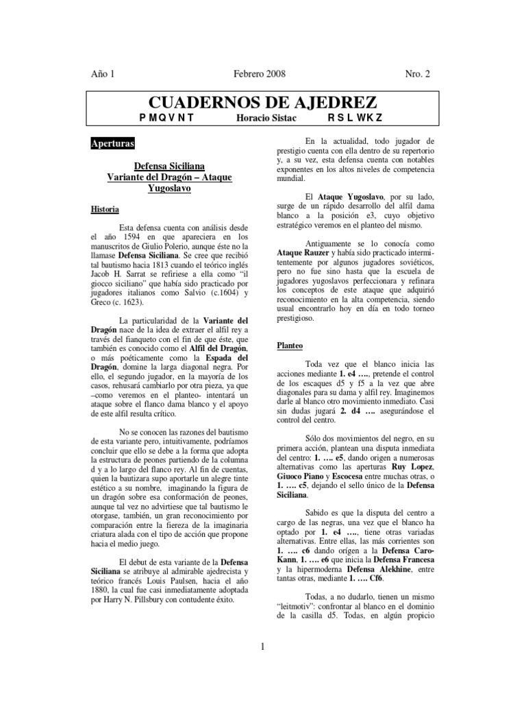 Defensa Siciliana | PDF | Teoría de juego | Juegos de mesa