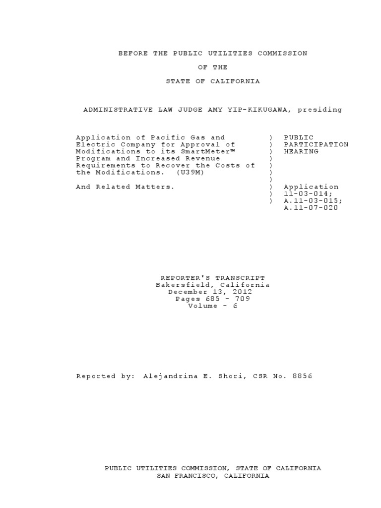 CPUC PPH Bakersfield Transcript Pacific Gas And Electric Company California