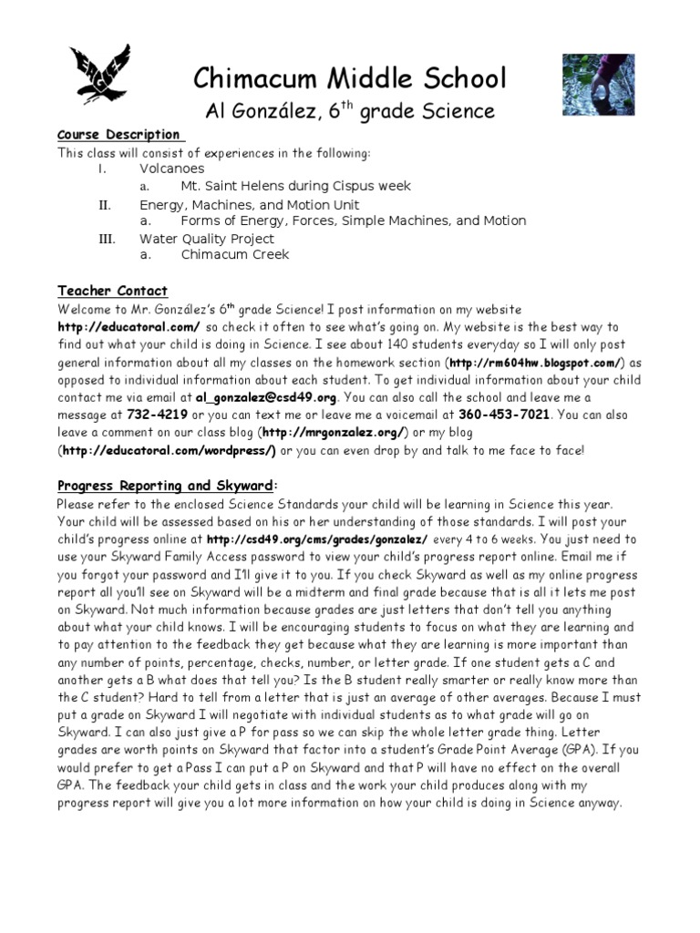 Chimacum Middle School Al González, 6 Grade Science PDF Grading