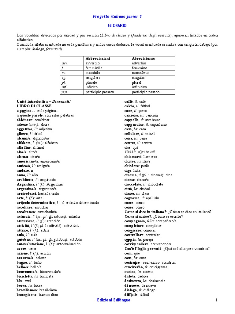 Glossario Pi Junior 1 Pdf Alimentos