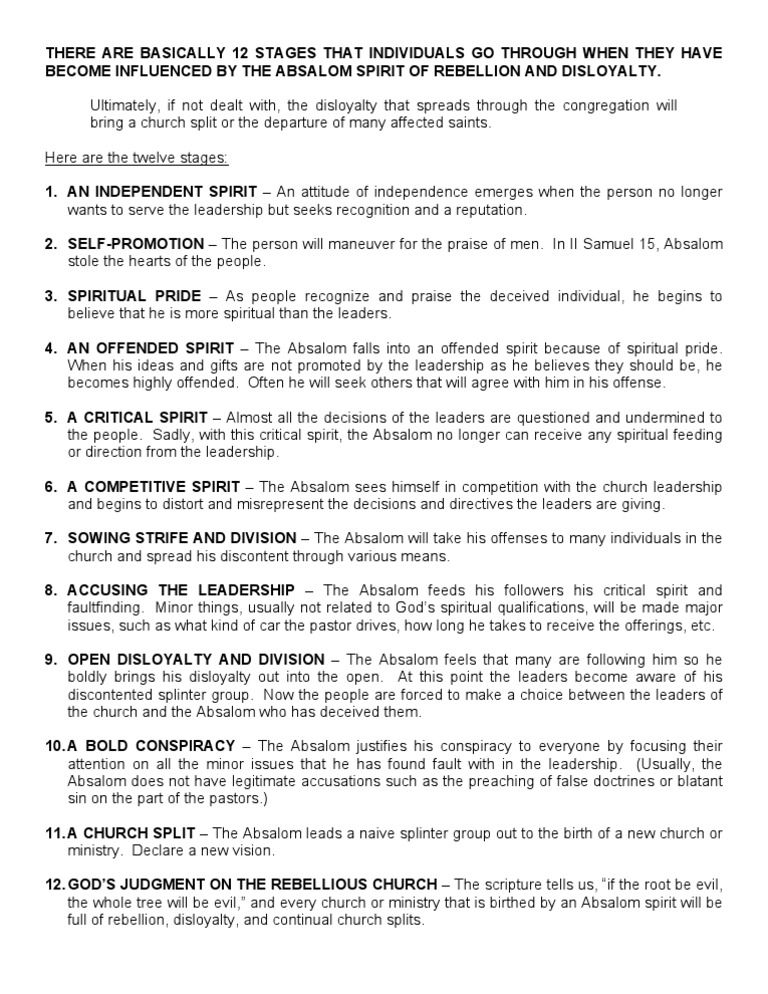 Hallmarks Of The Absalom Spirit The New Church Leadership - 