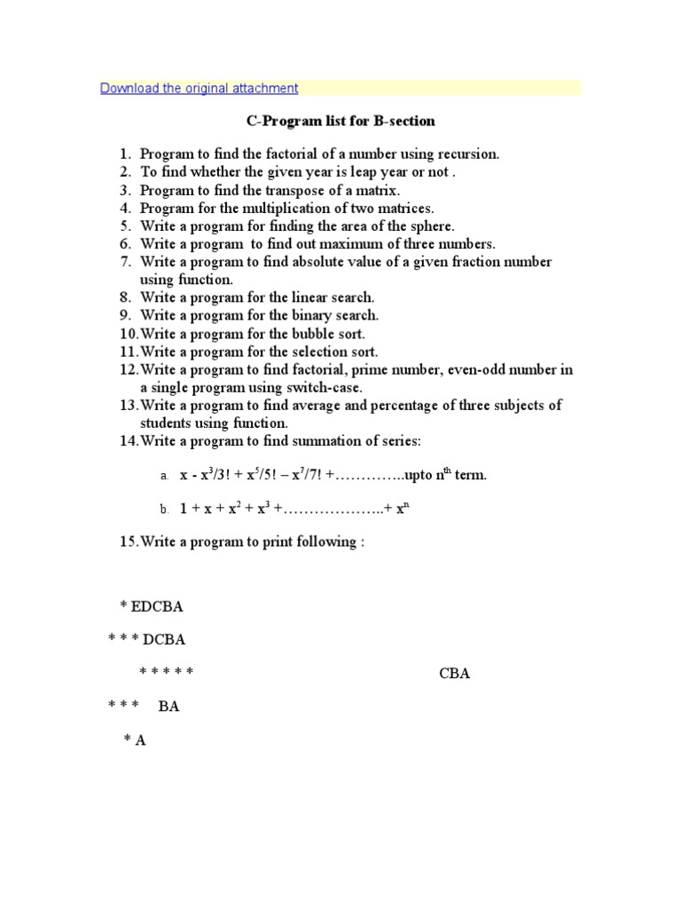 C Programming Exercises List | PDF | Career & Growth | Teaching Methods ...