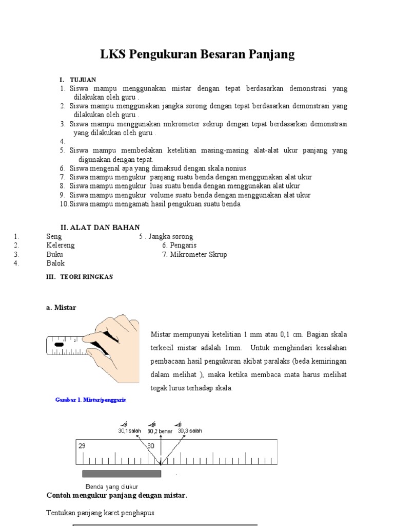 Pengukuran Dengan Jangka Sorong Dan Mikrometer
