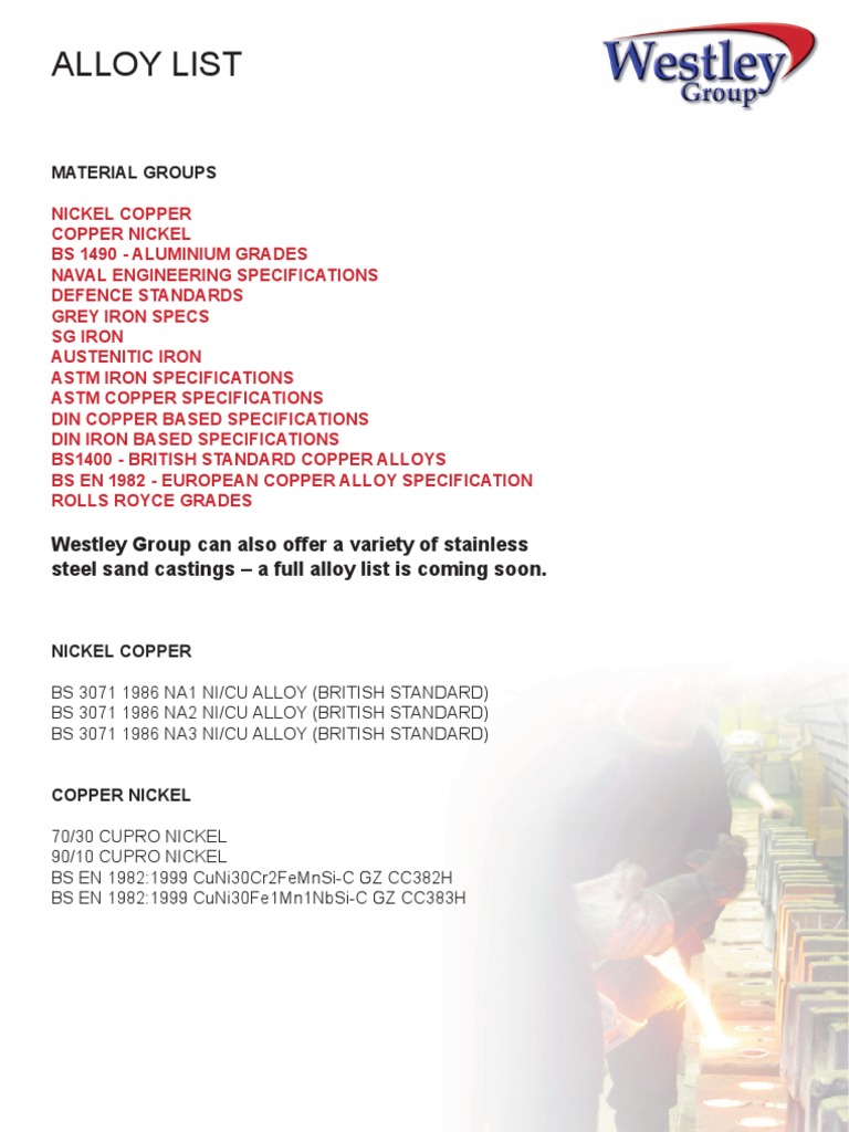 Alloy List PDF Bronze Nickel