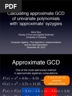 Calculating Approximate Gcd Of Univariate Polynomials With Approximate Syzygies Discrete Mathematics Algebra